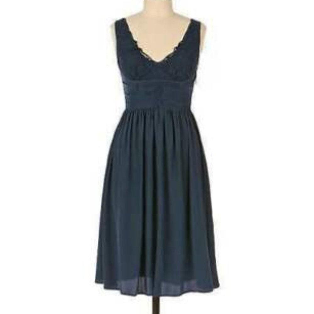 Anthropologie Lil Lace Silk Navy Indigo Blue Dress Size 8 RARE